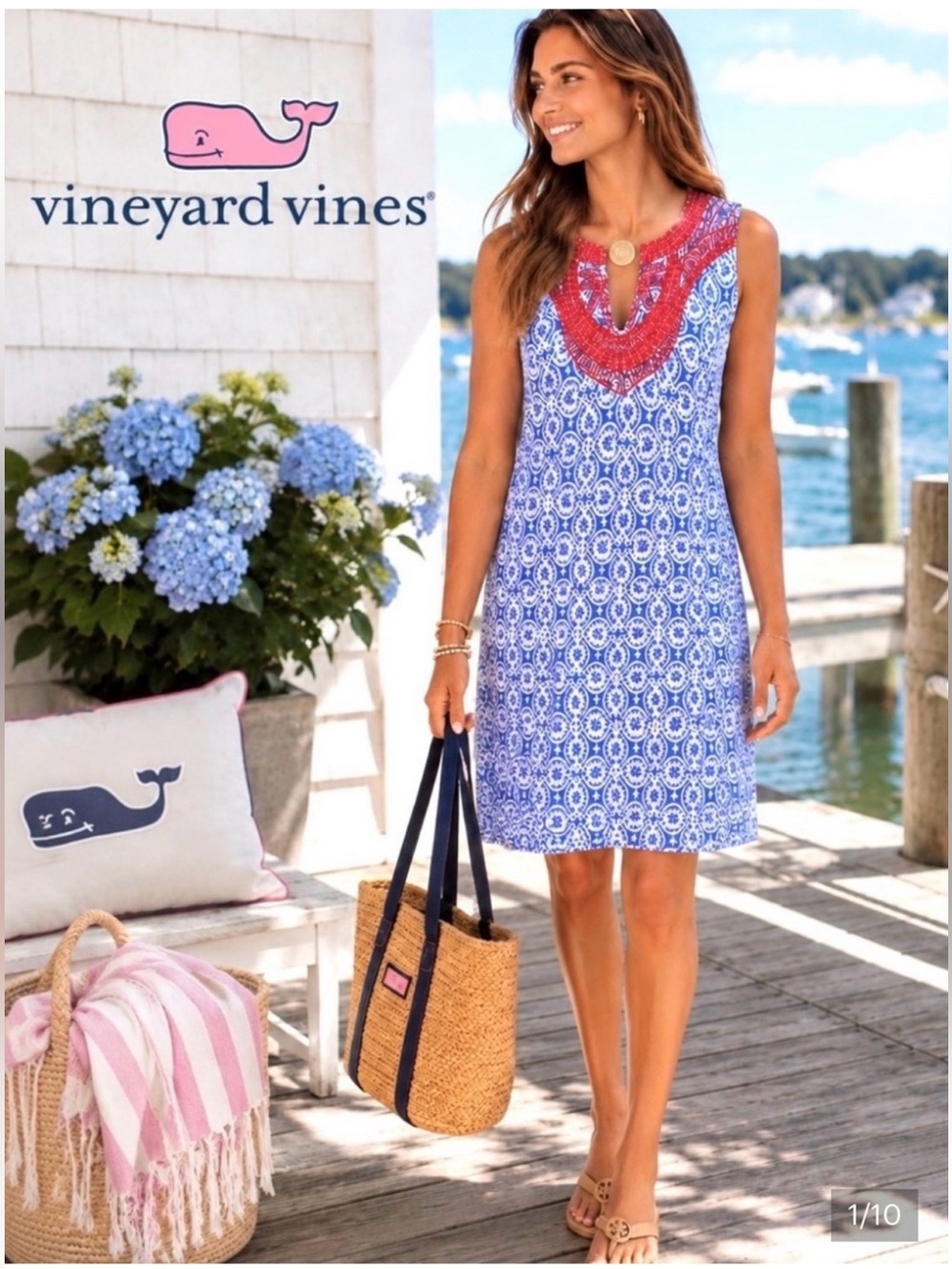 Like New ~ Vineyard Vines Blue & Printed Sleeveless Shift Dress ~ Size XL